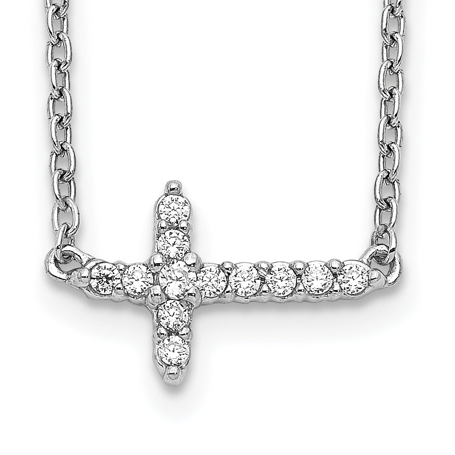 10k White Gold Diamond Sideways Cross 18in Necklace