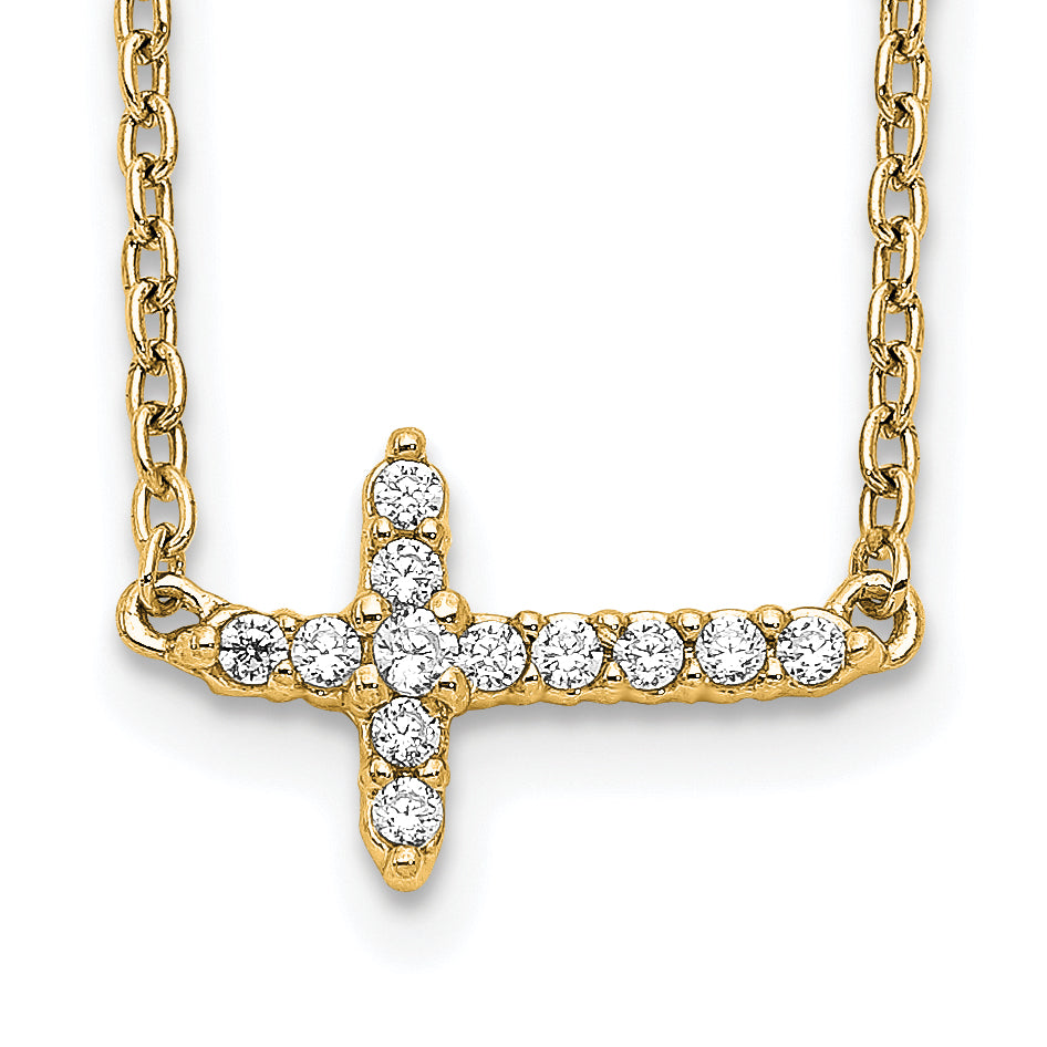 10k Diamond Sideways Cross 18in Necklace