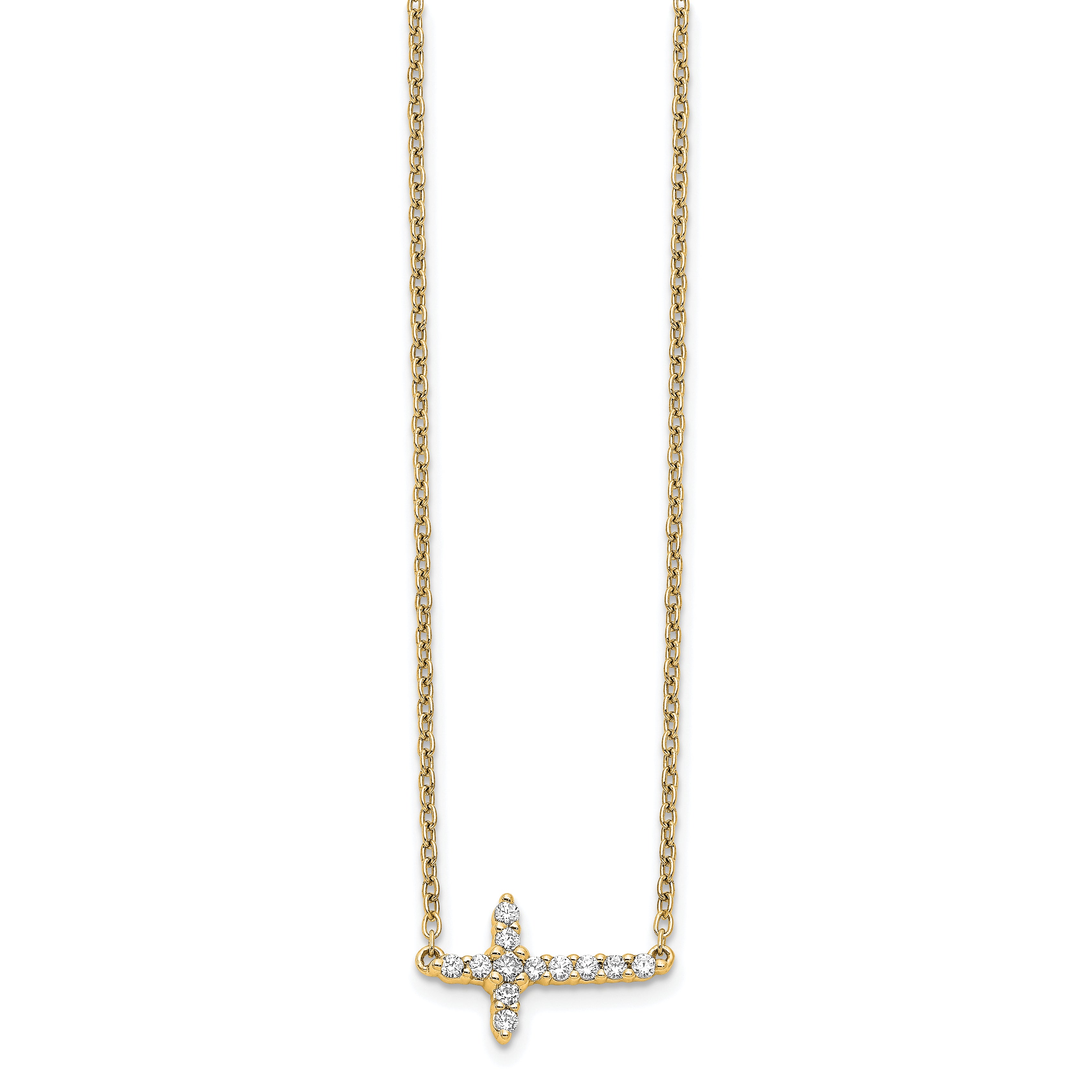10k Diamond Sideways Cross 18in Necklace