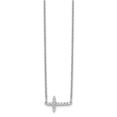 14K White Gold Lab Grown Diamond Sideways Cross 18in Necklace