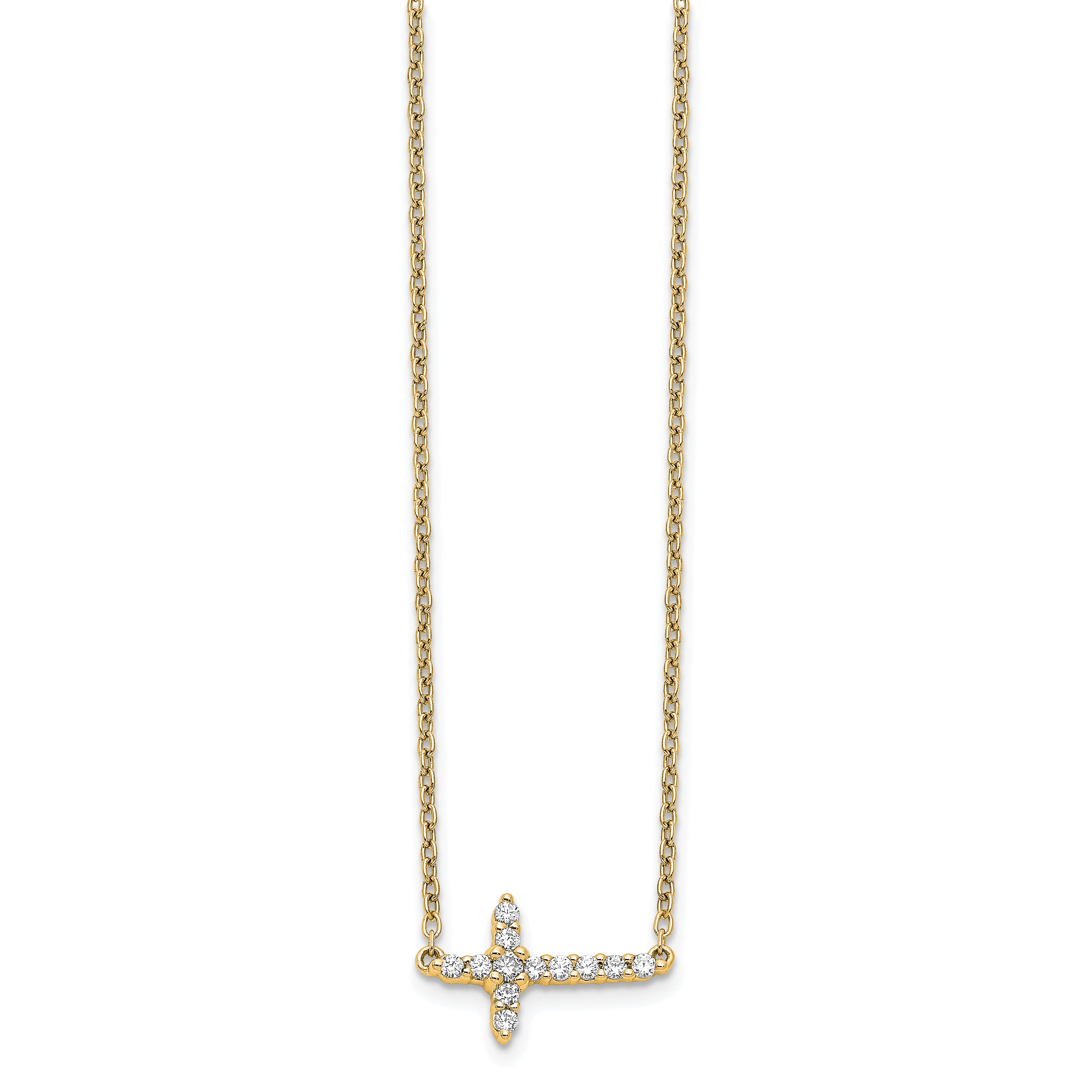 14K Lab Grown Diamond Sideways Cross 18in Necklace