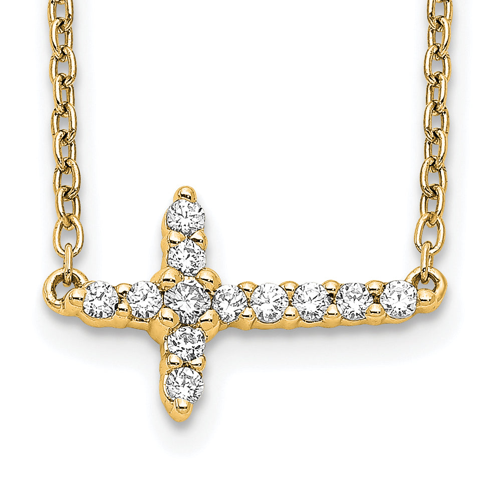 14K Lab Grown Diamond Sideways Cross 18in Necklace