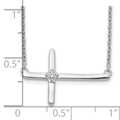 10k White Gold Diamond Sideways Cross 18in Necklace