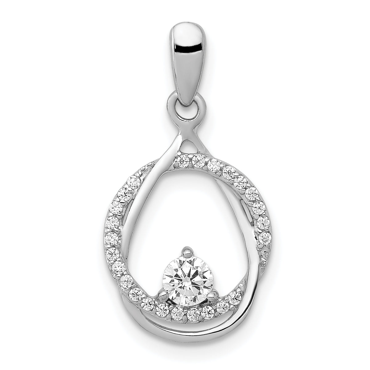 14K White Gold Lab Grown Diamond Fancy Circle and Teardrop Pendant