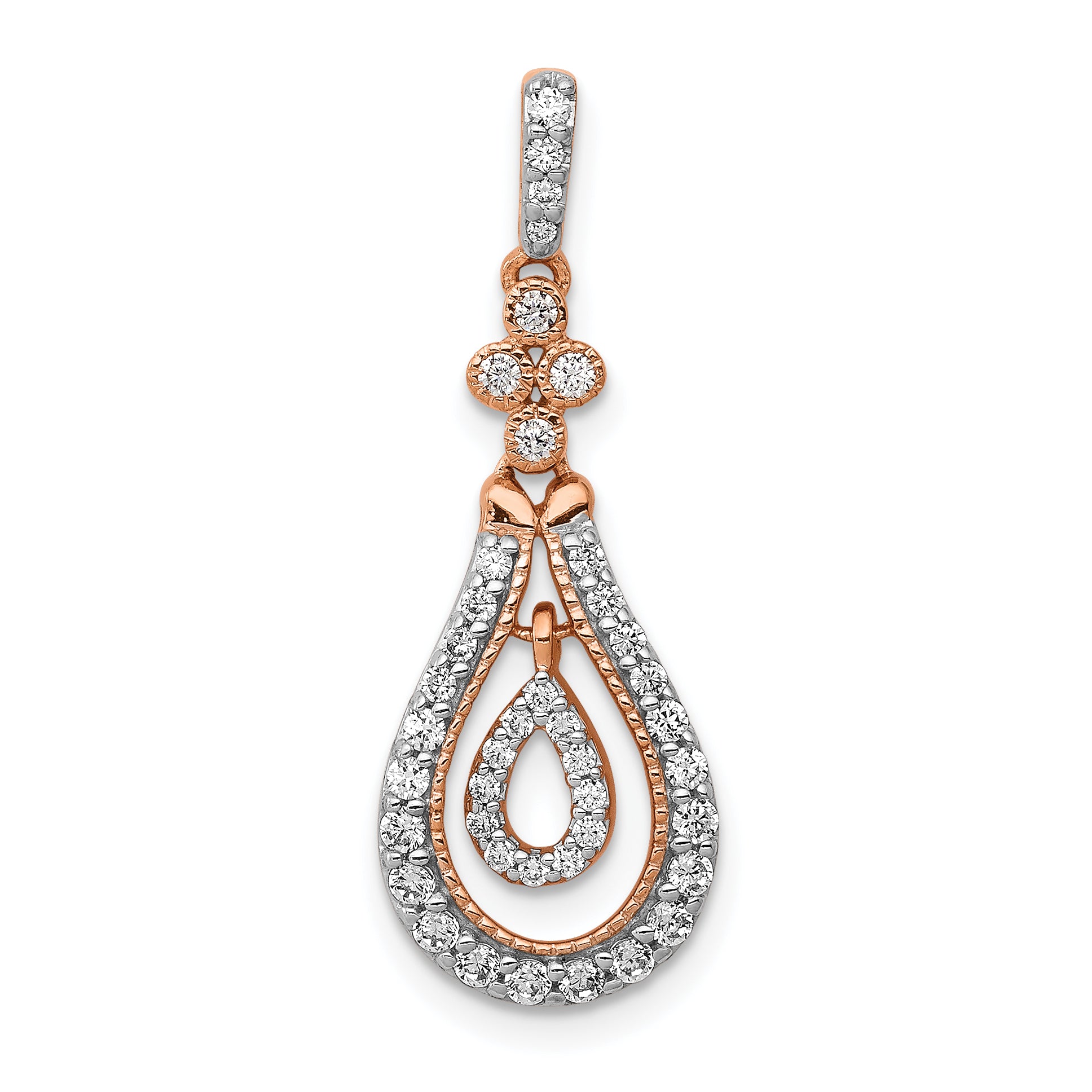 14K Rose Gold Lab Grown Diamond Double Teardrop Dangle Pendant