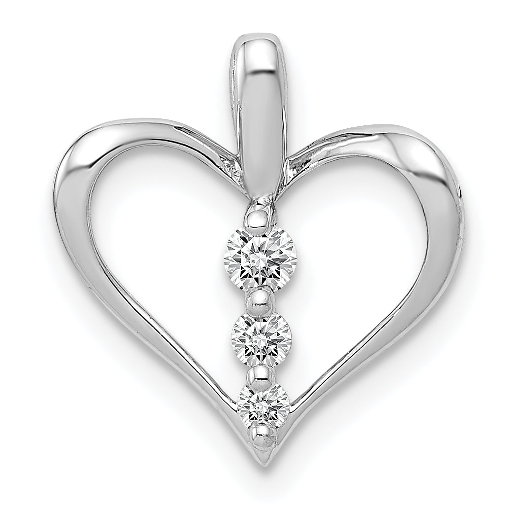 14k White Gold 1/10ct. Diamond 3-stone Heart Pendant