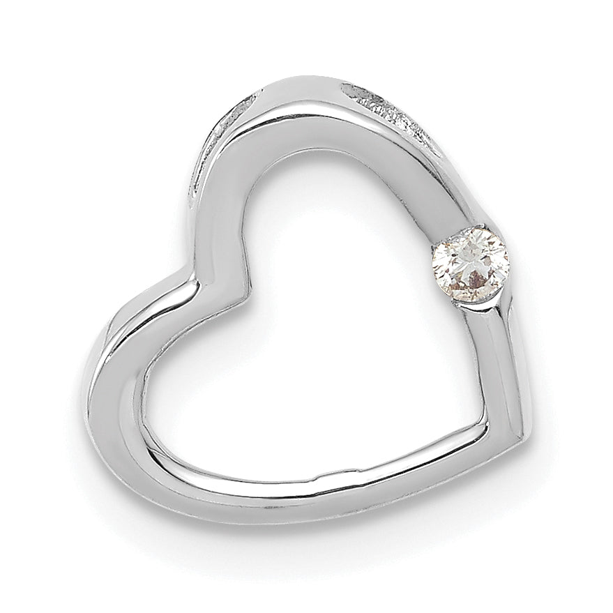 14k White Gold AA Diamond Heart Chain Slide