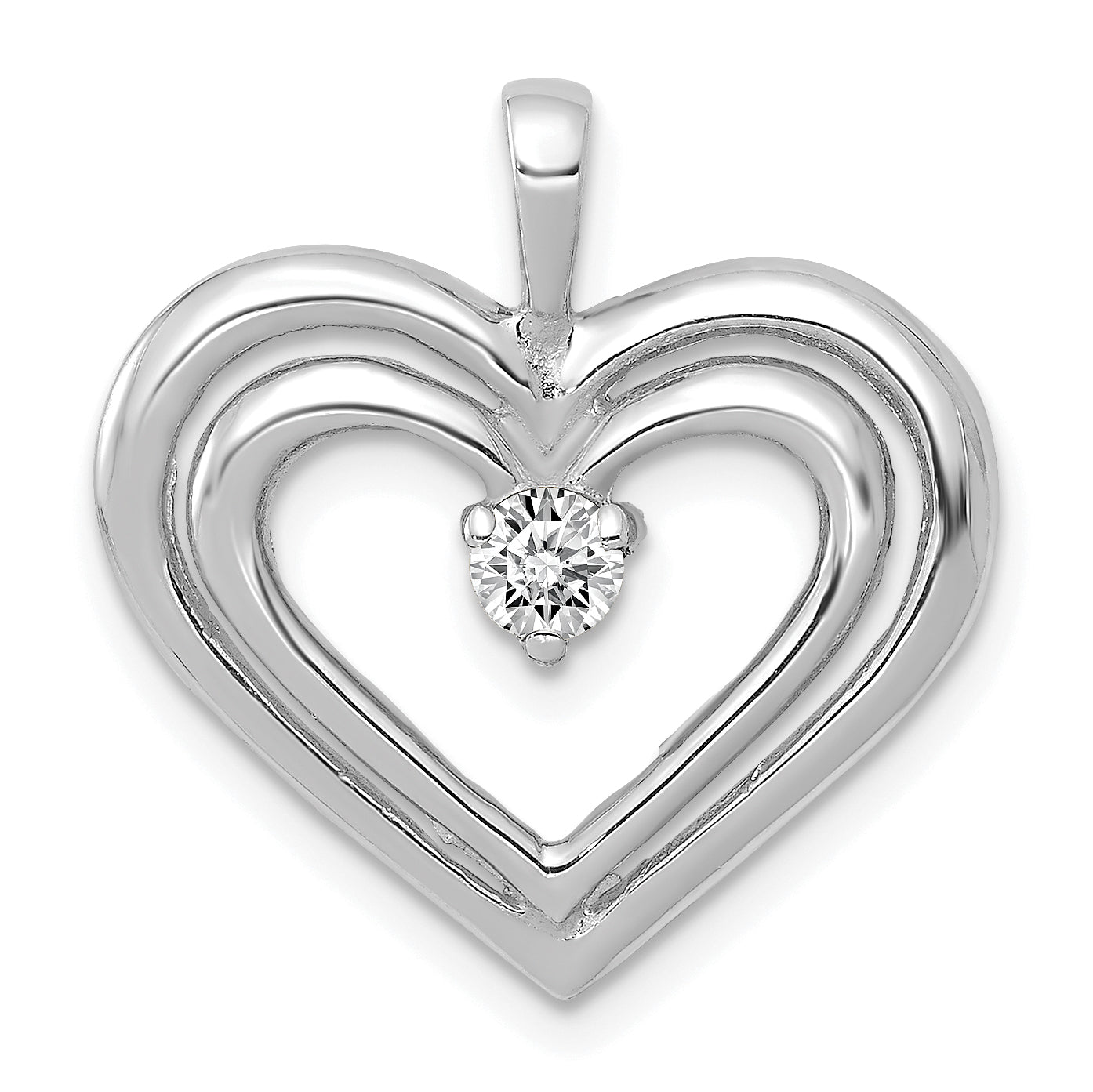 14k White Gold AA Diamond Double Heart Pendant