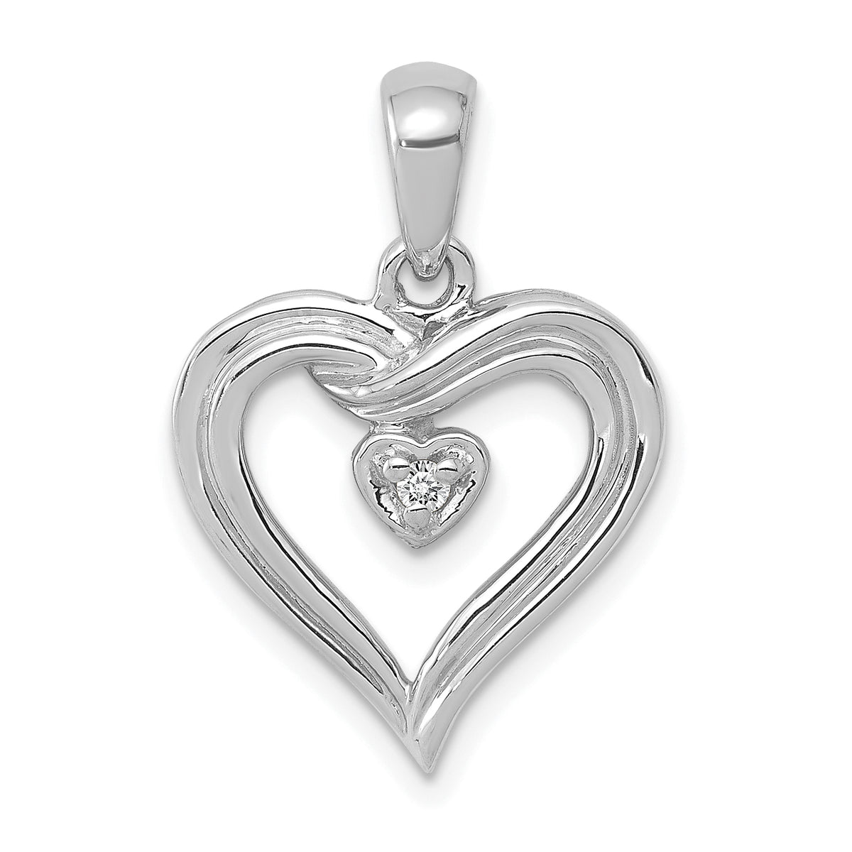 14k White Gold AA Diamond Heart Pendant