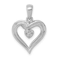 14k White Gold AA Diamond Heart Pendant