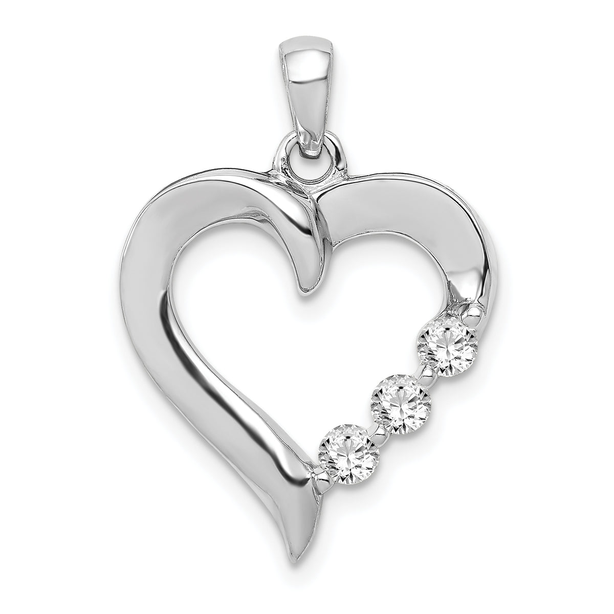 14k White Gold Three Stone 1/4ct. Diamond Heart Pendant