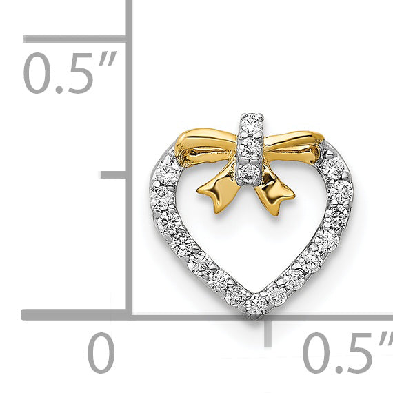 14k White w/ Yellow Rhod Polished 1/10ct. Diamond Heart w/ Bow Chain Slide