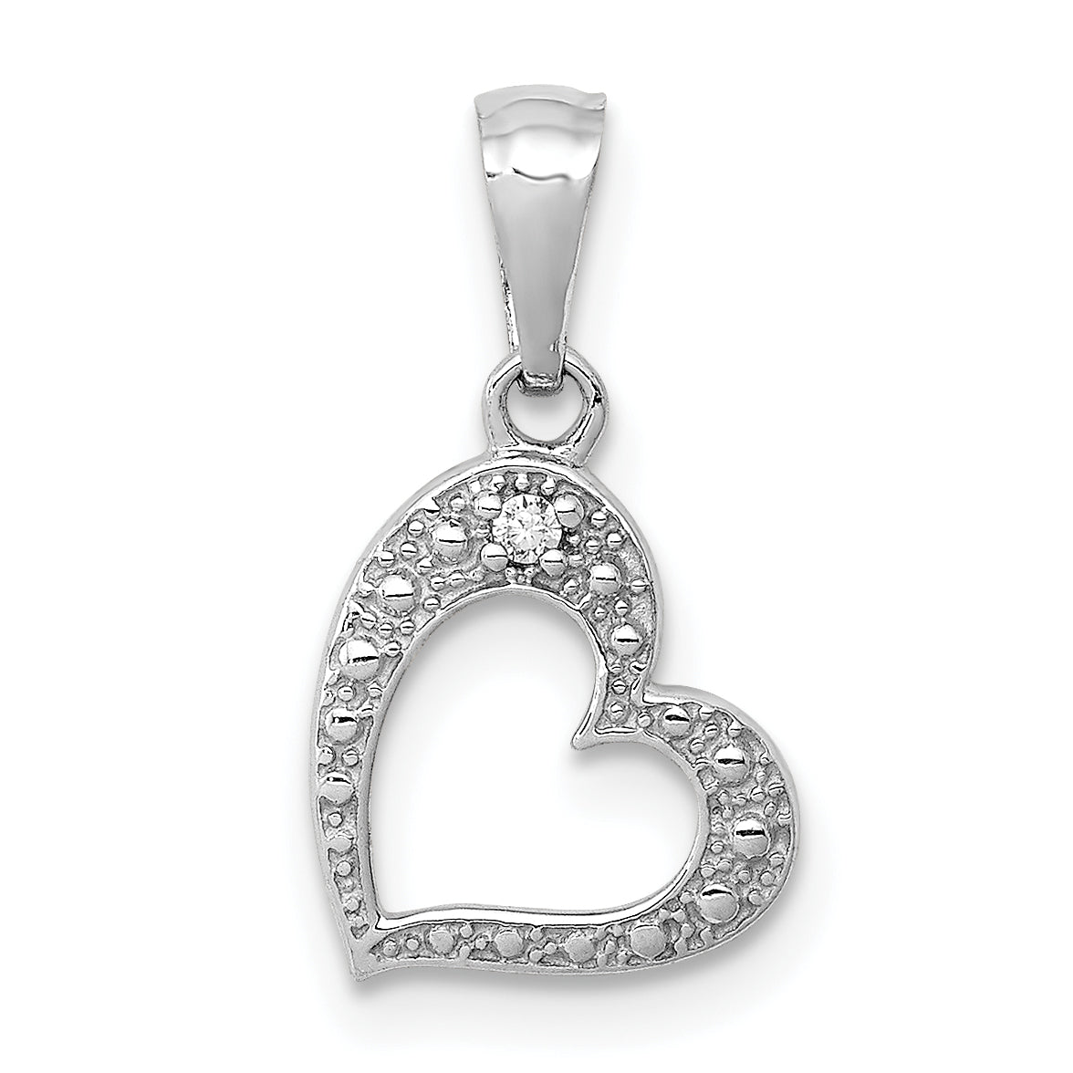 10K White Gold .01ct. Diamond Heart Pendant