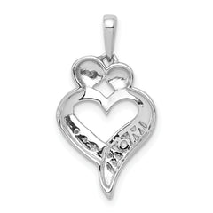 14k White Gold Diamond MOM Heart Pendant