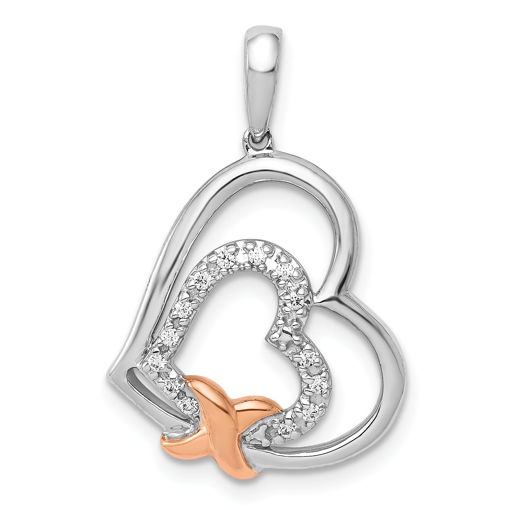 14k White and Rose Gold 1/15ct. Diamond Entwined Hearts Pendant