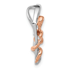 14k White and Rose Gold Diamond Polished Heart w/Bow Chain Slide