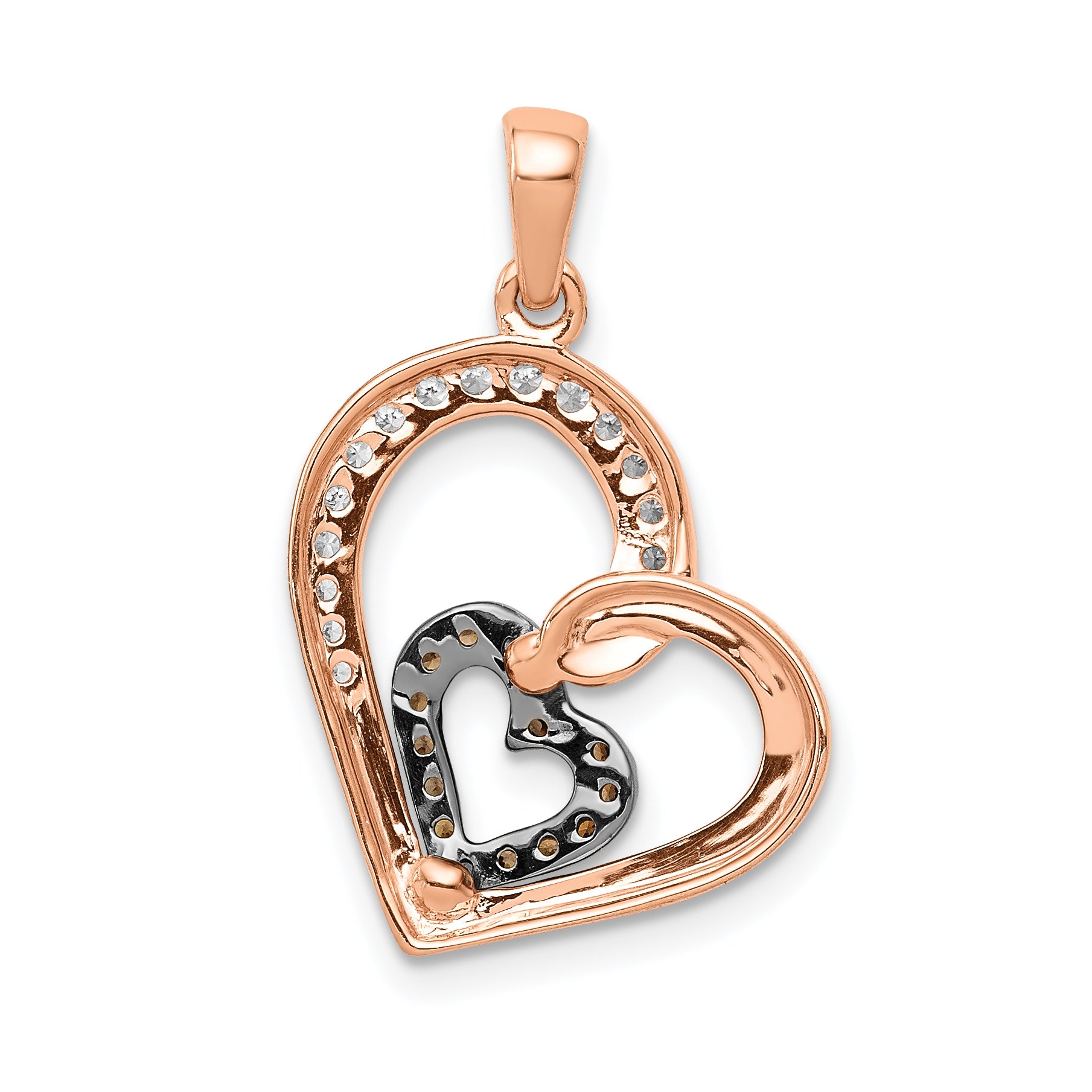 14k Rose Gold Champagne and White Diamond Hearts Pendant