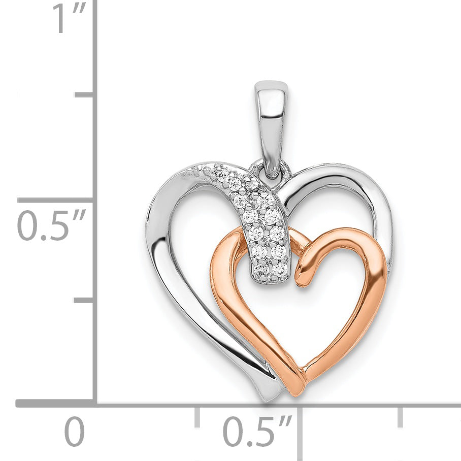 14k White and Rose Gold 1/20ct. Diamond Double Heart Pendant