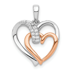 14k White and Rose Gold 1/20ct. Diamond Double Heart Pendant