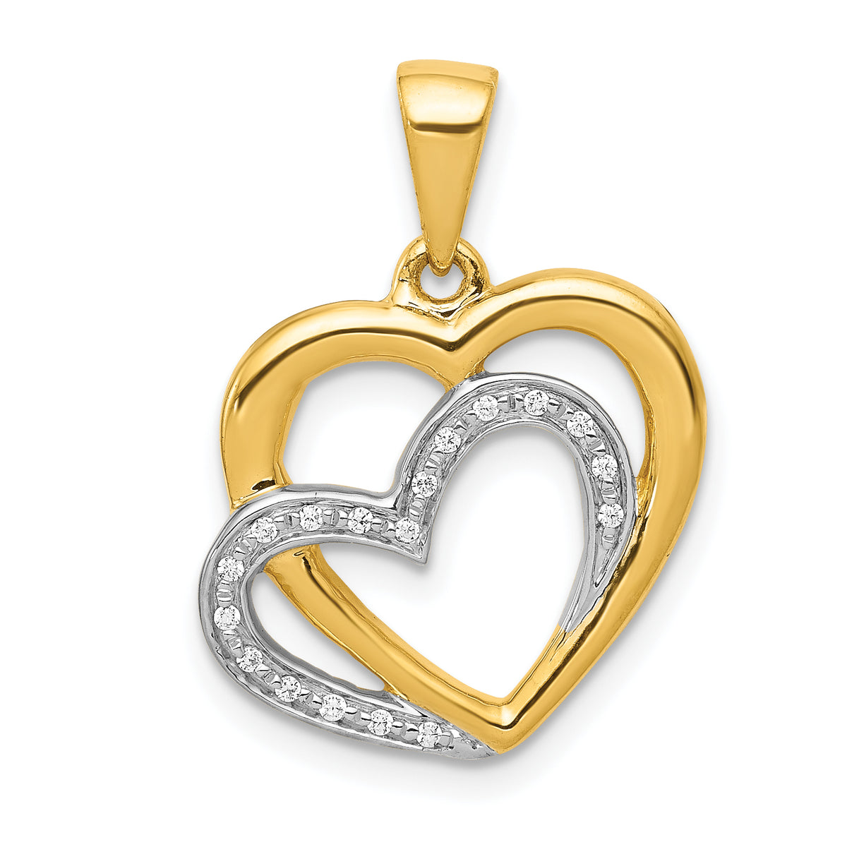 10K w/ Rhodium Diamond Entwined Hearts Pendant