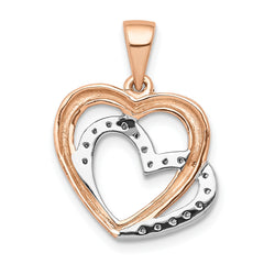 14k Rose Gold w/ Rhodium Diamond Entwined Hearts Pendant