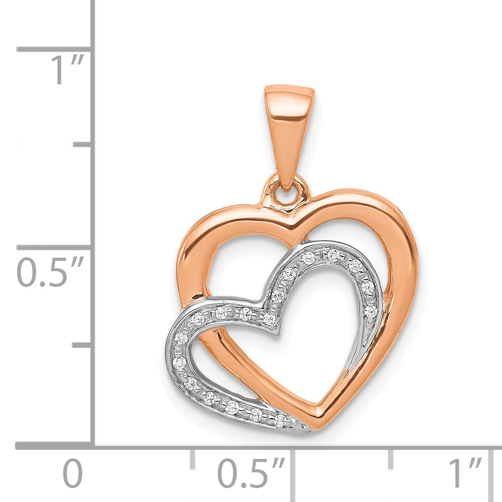 14k Rose Gold w/ Rhodium Diamond Entwined Hearts Pendant