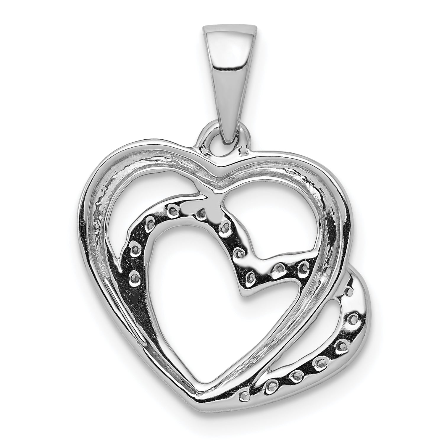 14k White Gold Diamond Entwined Hearts Pendant