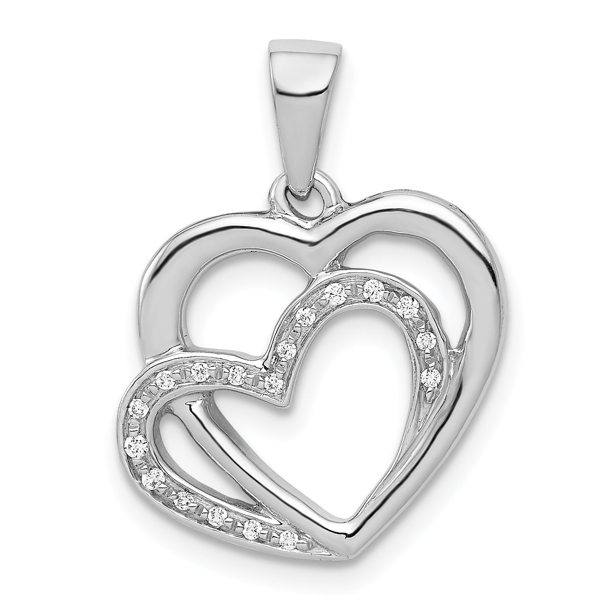 14k White Gold Diamond Entwined Hearts Pendant