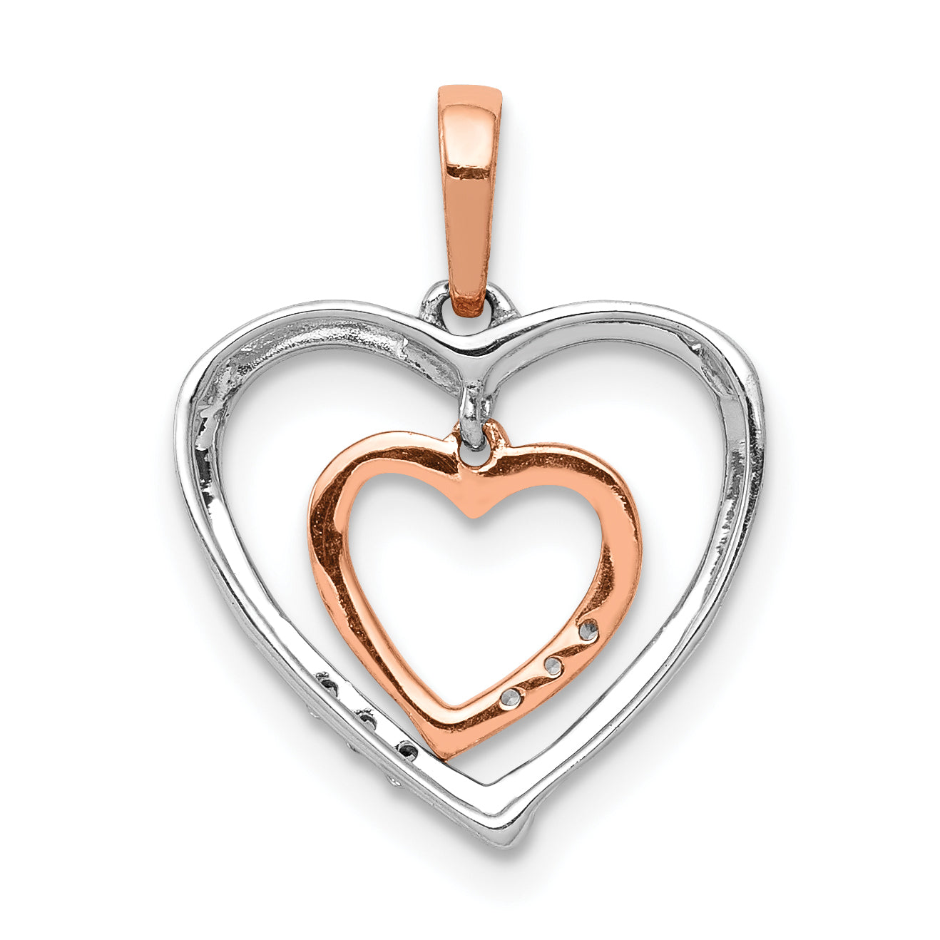 10Kt White w/ Rose Gold Heart Charm Diamond Heart Pendant