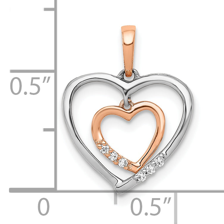 10Kt White w/ Rose Gold Heart Charm Diamond Heart Pendant