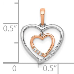 10Kt White w/ Rose Gold Heart Charm Diamond Heart Pendant