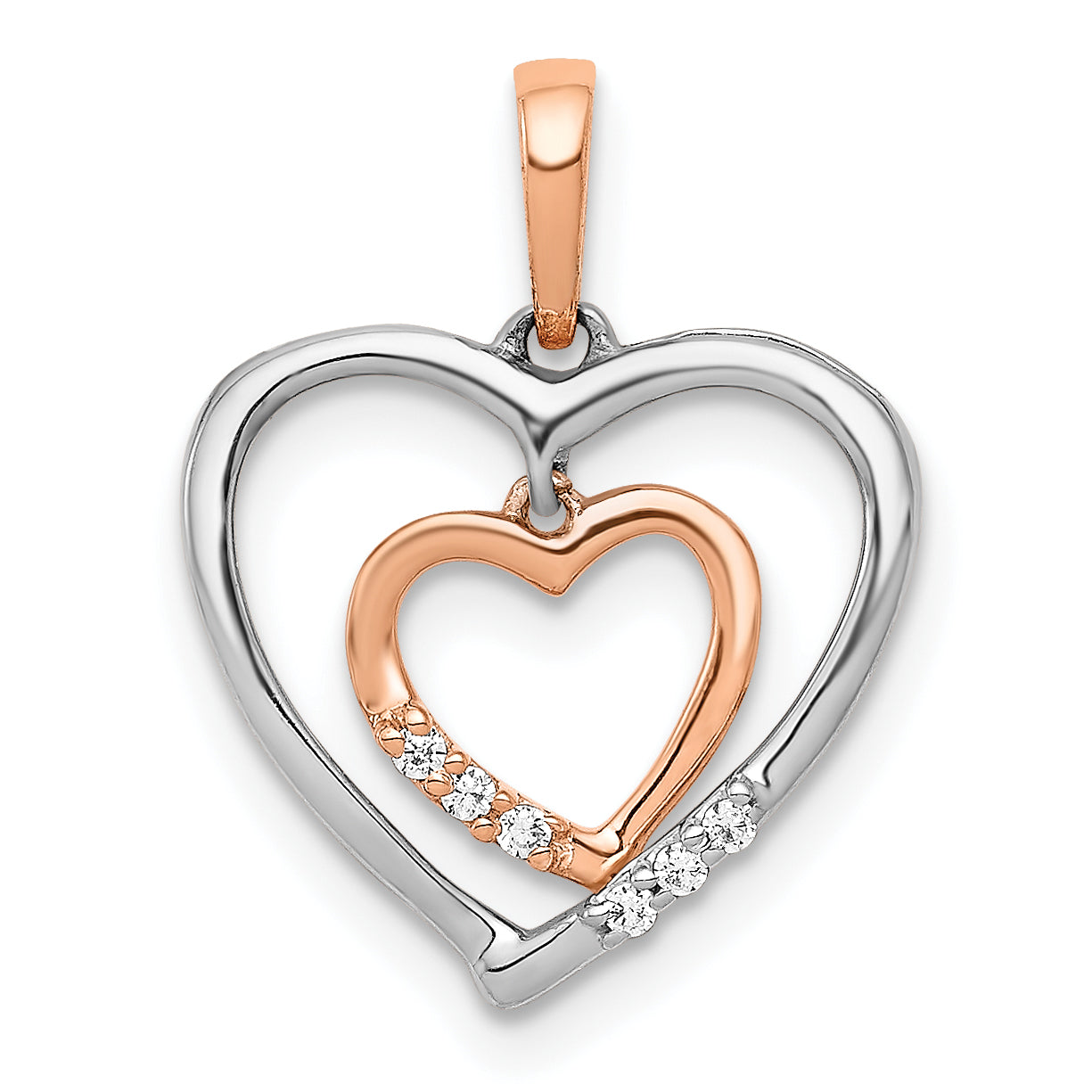 10Kt White w/ Rose Gold Heart Charm Diamond Heart Pendant