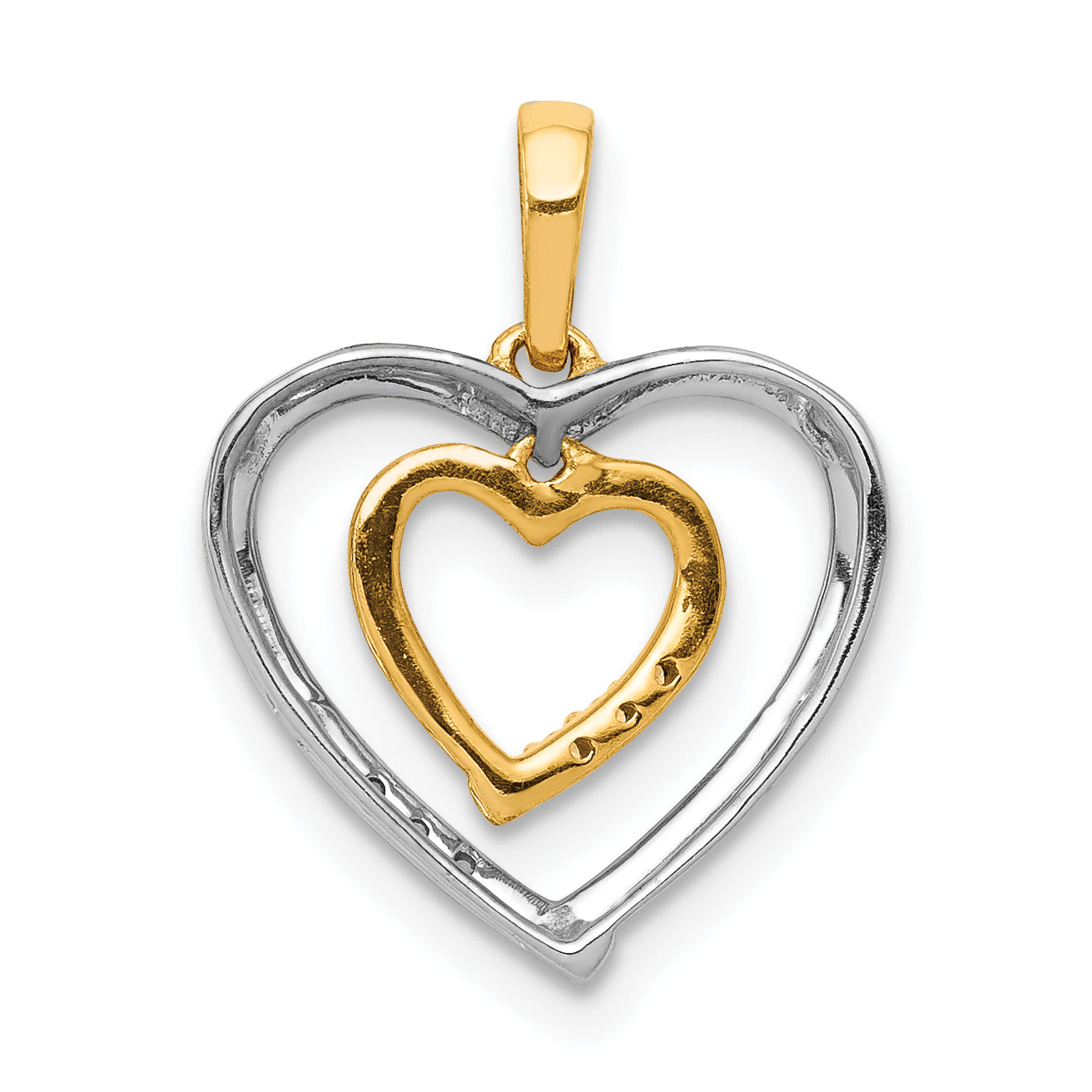 10Kt White w/ Yellow Gold Heart Charm Diamond Heart Pendant