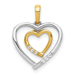 10Kt White w/ Yellow Gold Heart Charm Diamond Heart Pendant