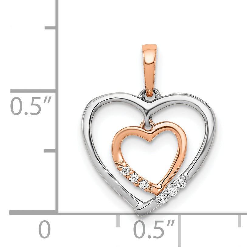 14kt White w/ Rose Gold Heart Charm Diamond Heart Pendant