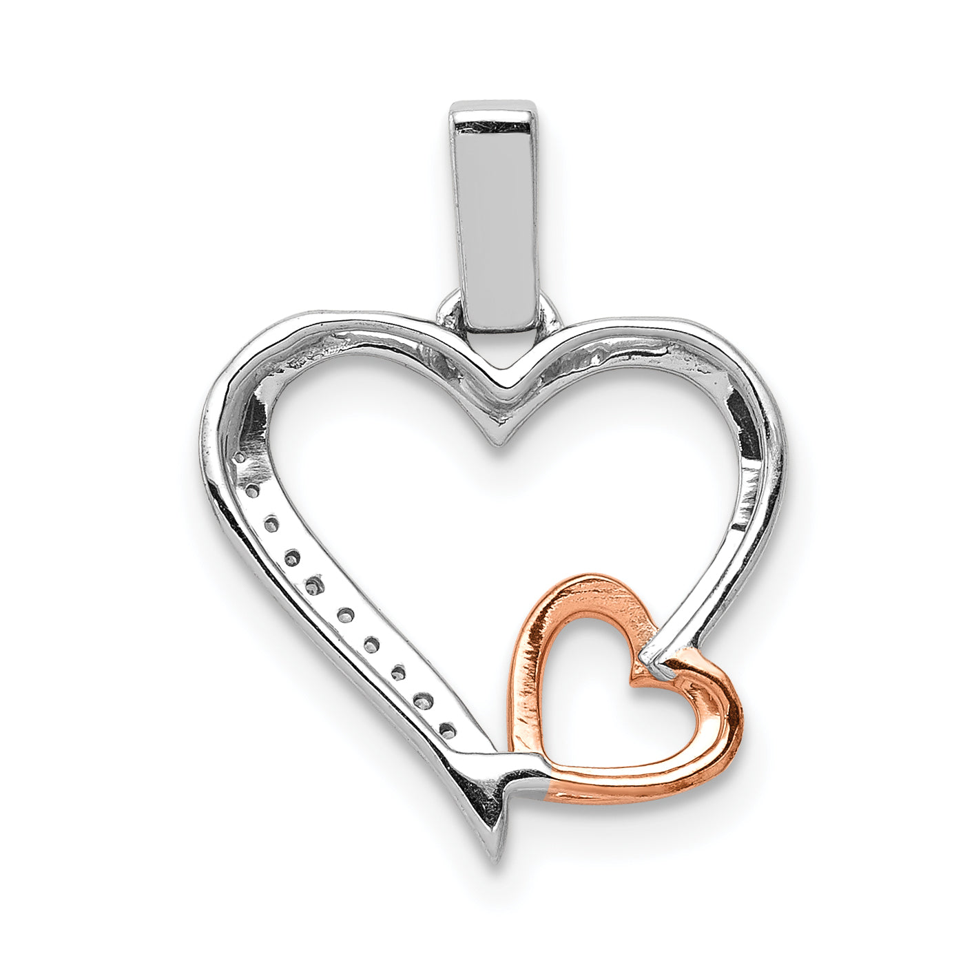 14k White and Rose Gold 1/20ct. Diamond Double Hearts Pendant