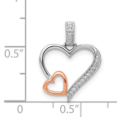 14k White and Rose Gold 1/20ct. Diamond Double Hearts Pendant