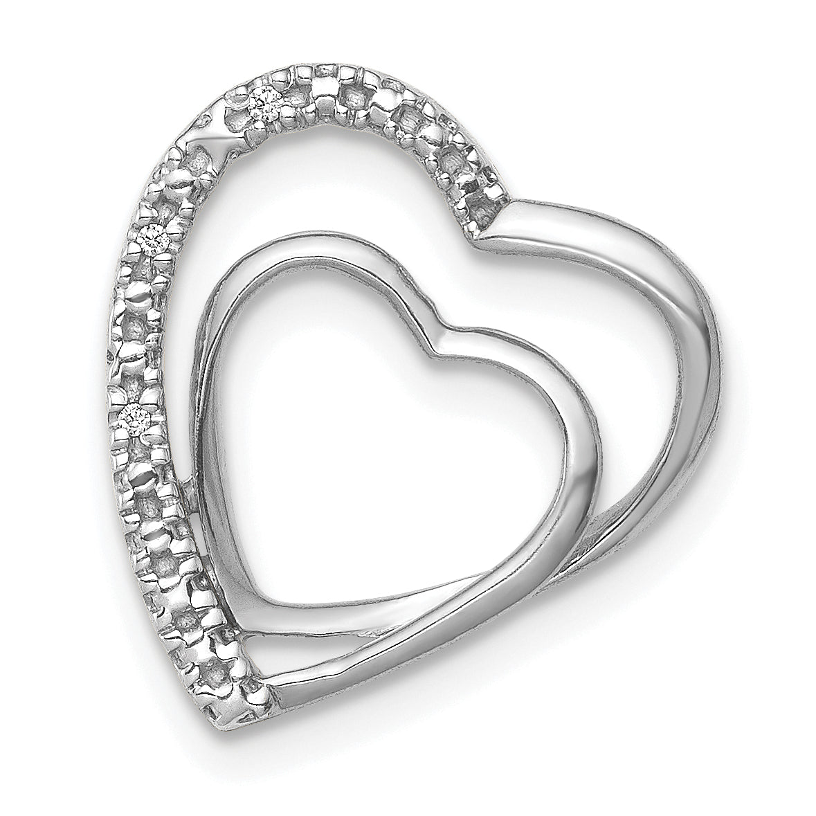 14k White Gold .01ct. Diamond Double Heart Chain Slide