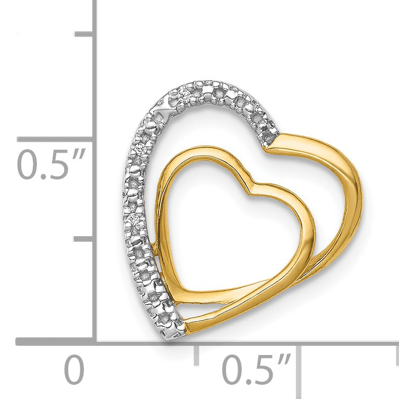 14k and Rhodium .01ct. Diamond Double Heart Chain Slide