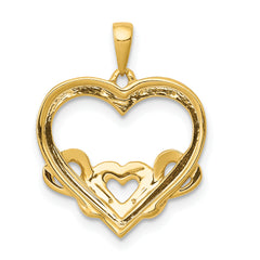 14k .03ct. Diamond and Rhodium Heart w/3 Smaller Hearts Pendant