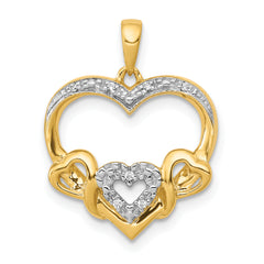 14k .03ct. Diamond and Rhodium Heart w/3 Smaller Hearts Pendant