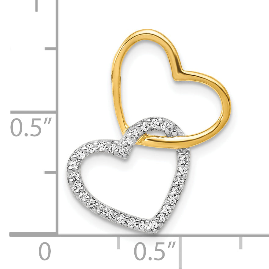 10k Two-Tone 1/10ct. Diamond Double Heart Chain Slide