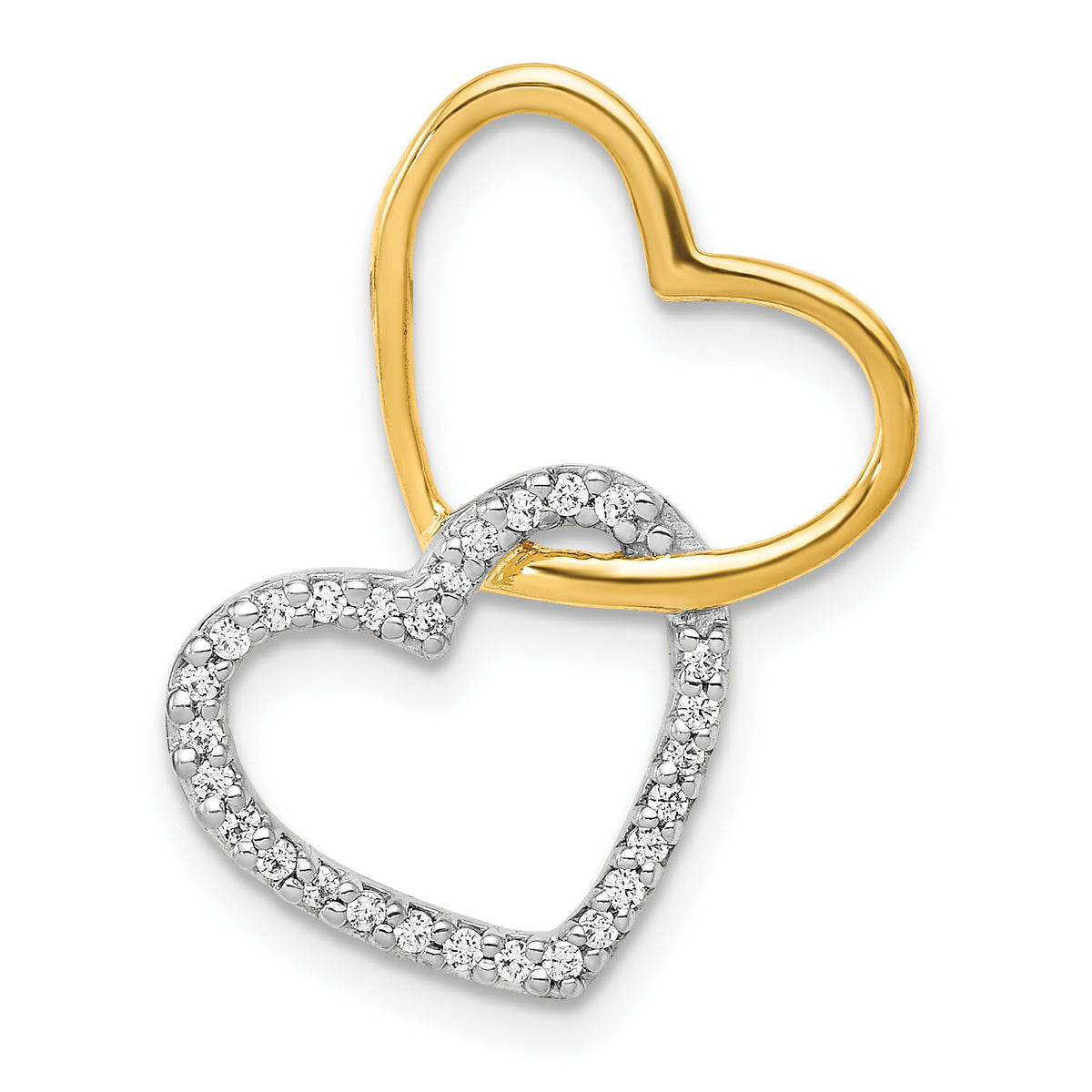 10k Two-Tone 1/10ct. Diamond Double Heart Chain Slide