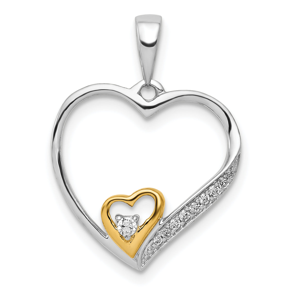 14k Two-Tone 1/20ct. Diamond Double Heart Pendant