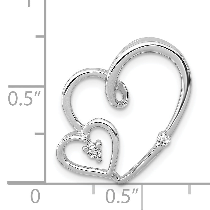 14k White Gold 1/20ct. Diamond Double Hearts Chain Slide