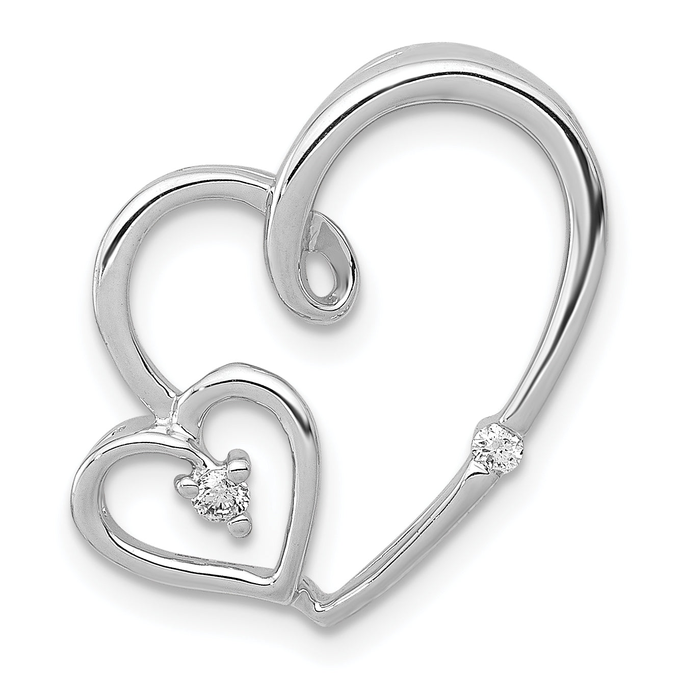 14k White Gold 1/20ct. Diamond Double Hearts Chain Slide