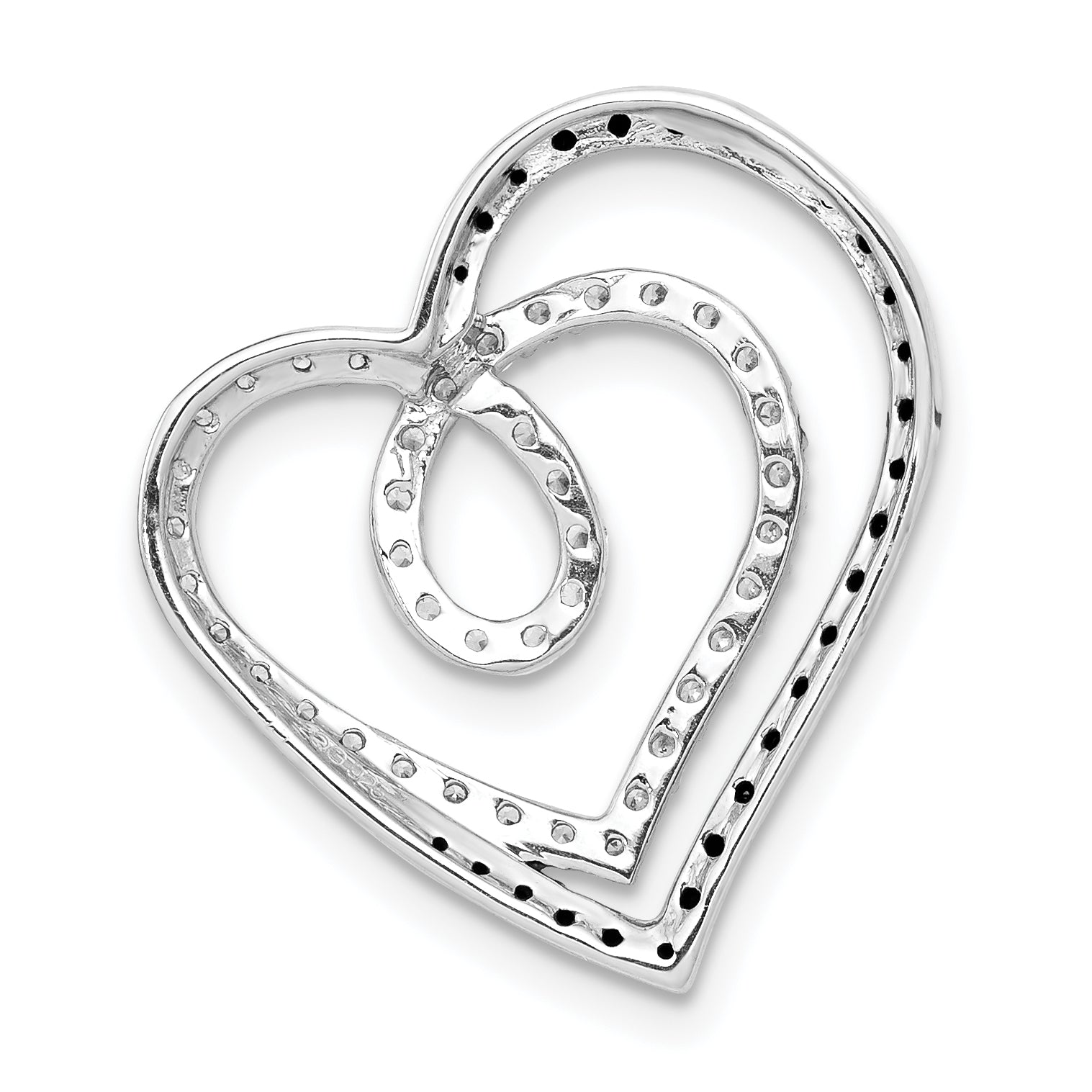 14k White Gold Black and White Diamond Entwined Heart Chain Slide