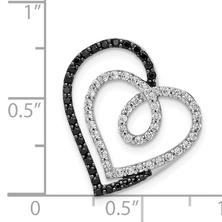 14k White Gold Black and White Diamond Entwined Heart Chain Slide