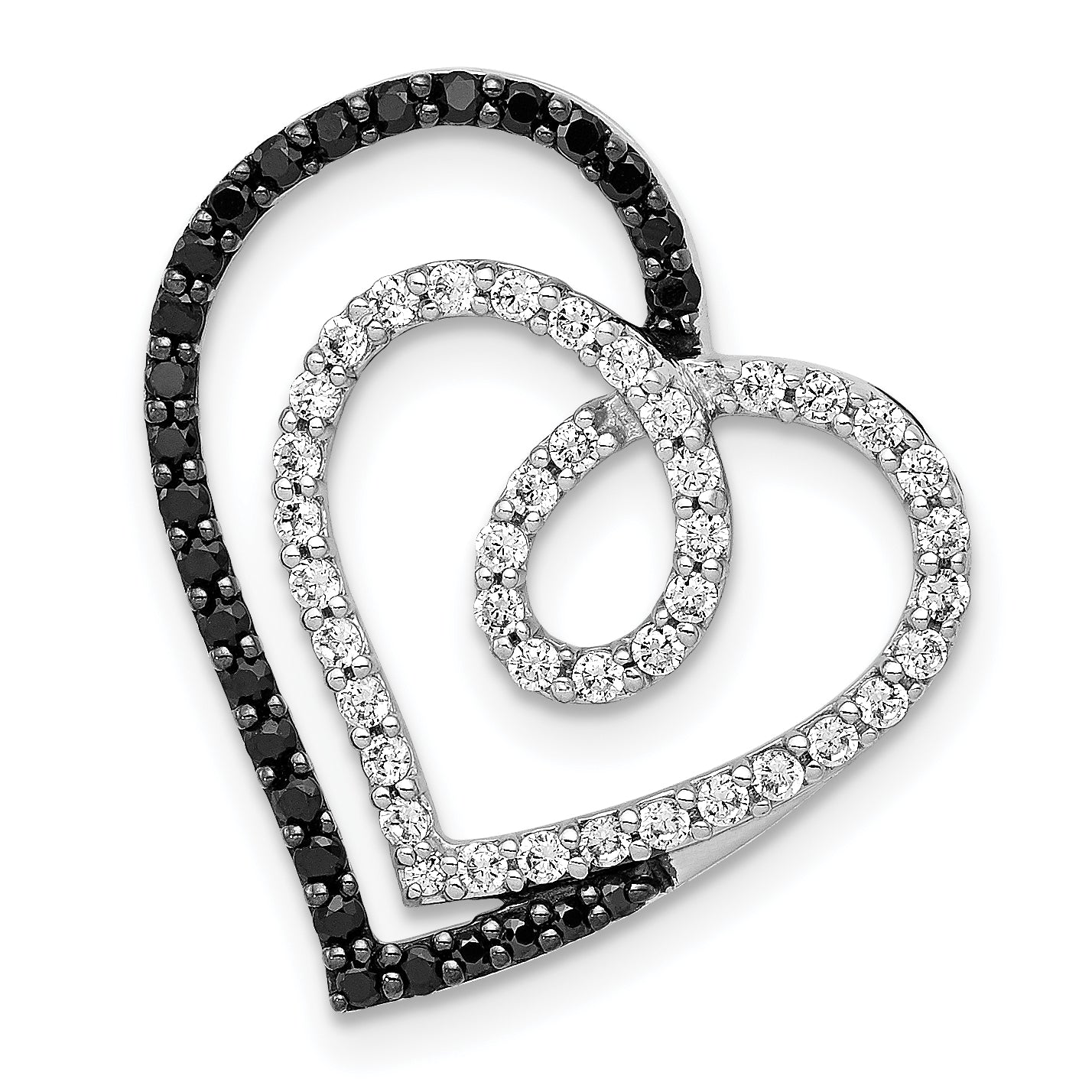 14k White Gold Black and White Diamond Entwined Heart Chain Slide