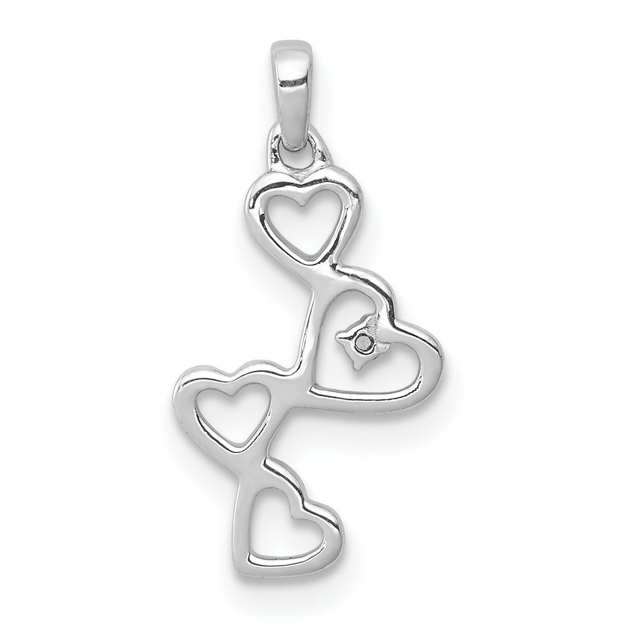 10K White Gold .01ct. Diamond Four Hearts Pendant